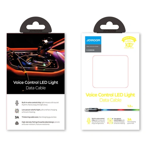 Kabel Joyroom USB/Lightning audio LED 2,4A 1,2m szary (S-1230N16) 