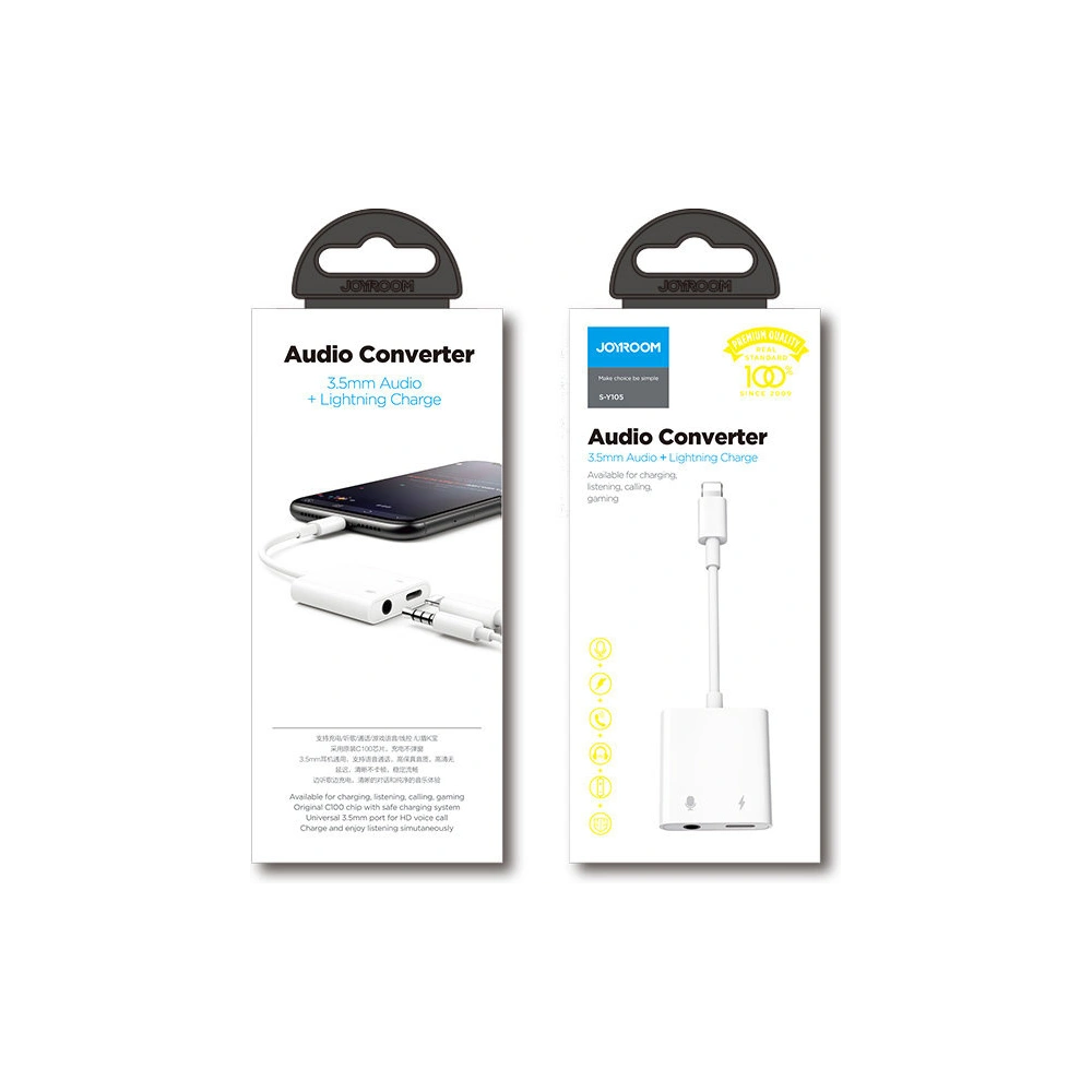 Hurtownia GSM - Adapter Joyroom Lightning - Lightning (Laden) / 3,5mm Mini-Klinke weiß (S-Y105) - JYR339 - {ean13} - Hurt