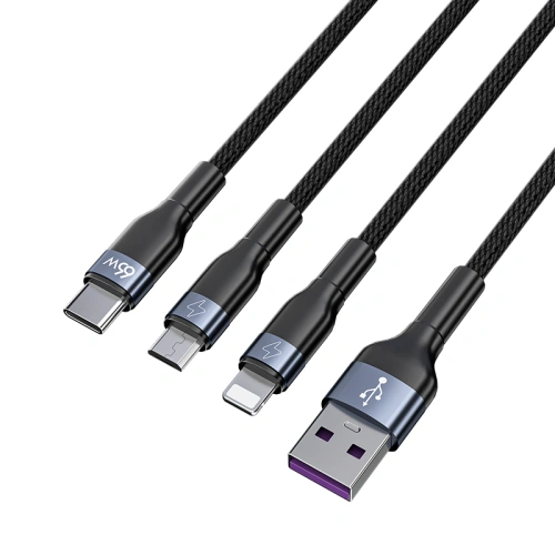 Kabel Joyroom 3w1 USB-USB-C/microUSB/Lightning 66W 6A 1,2m czarny (S-1260G5)
