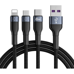 Hurtownia GSM - Kábel Joyroom 3w1 USB-USB-C/microUSB/Lightning 66W 6A 1,2m fekete (S-1260G5) - JYR352 - {ean13} - Hurt