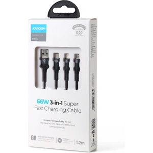 Hurtownia GSM - Kábel Joyroom 3w1 USB-USB-C/microUSB/Lightning 66W 6A 1,2m fekete (S-1260G5) - JYR352 - {ean13} - Hurt