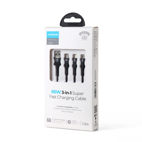 Kabel Joyroom 3w1 USB-USB-C/microUSB/Lightning 66W 6A 1,2m czarny (S-1260G5)