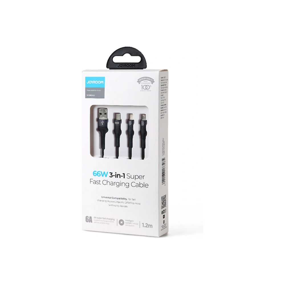 Hurtownia GSM - Kabel Joyroom 3w1 USB-USB-C/microUSB/Lightning 66W 6A 1,2m schwarz (S-1260G5) - JYR352 - {ean13} - Hurt