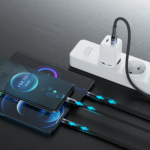 Kabel Joyroom 3w1 USB-USB-C/microUSB/Lightning 66W 6A 1,2m czarny (S-1260G5)