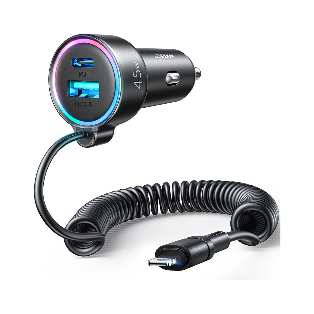 Hurtownia GSM - Autós töltő Joyroom 3w1 + 1,5 m hosszú Lightning kábel 45W fekete (JR-CL08) - JYR359 - {ean13} - Hurt