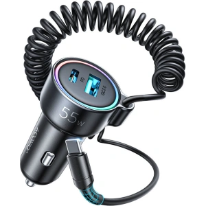 Hurtownia GSM - Autós töltő Joyroom 3w1 + 1,5m USB-C kábel 55W fekete (JR-CL07) - JYR360 - {ean13} - Hurt