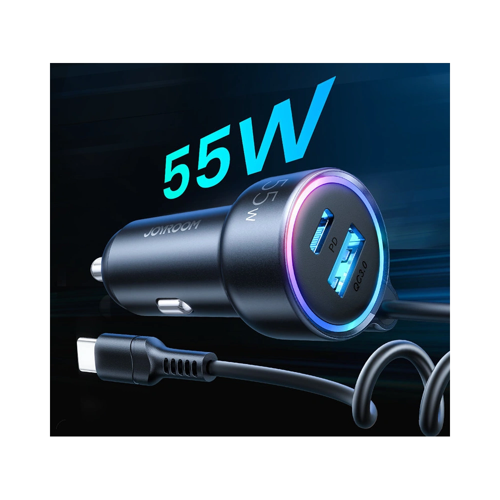 Hurtownia GSM - Încărcător auto Joyroom 3w1 + cablu USB-C 1,5m 55W negru (JR-CL07) - JYR360 - {ean13} - Hurt