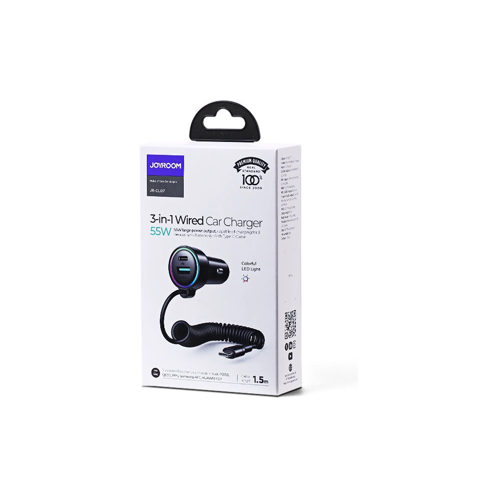 Hurtownia GSM - Autós töltő Joyroom 3w1 + 1,5m USB-C kábel 55W fekete (JR-CL07) - JYR360 - {ean13} - Hurt