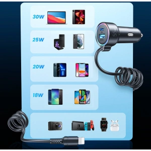 Hurtownia GSM - Autós töltő Joyroom 3w1 + 1,5m USB-C kábel 55W fekete (JR-CL07) - JYR360 - {ean13} - Hurt