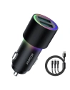 Autós töltő Joyroom 2xUSB 24W + kábel 3w1 USB-C/microUSB/Lightning 1,2m fekete (JR-CL10)
