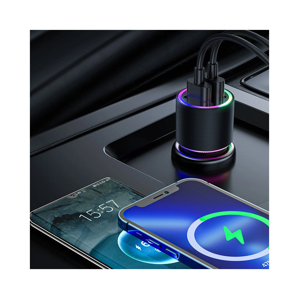 Hurtownia GSM - Autós töltő Joyroom 2xUSB 24W + kábel 3w1 USB-C/microUSB/Lightning 1,2m fekete (JR-CL10) - JYR366 - {ean13} - Hurt