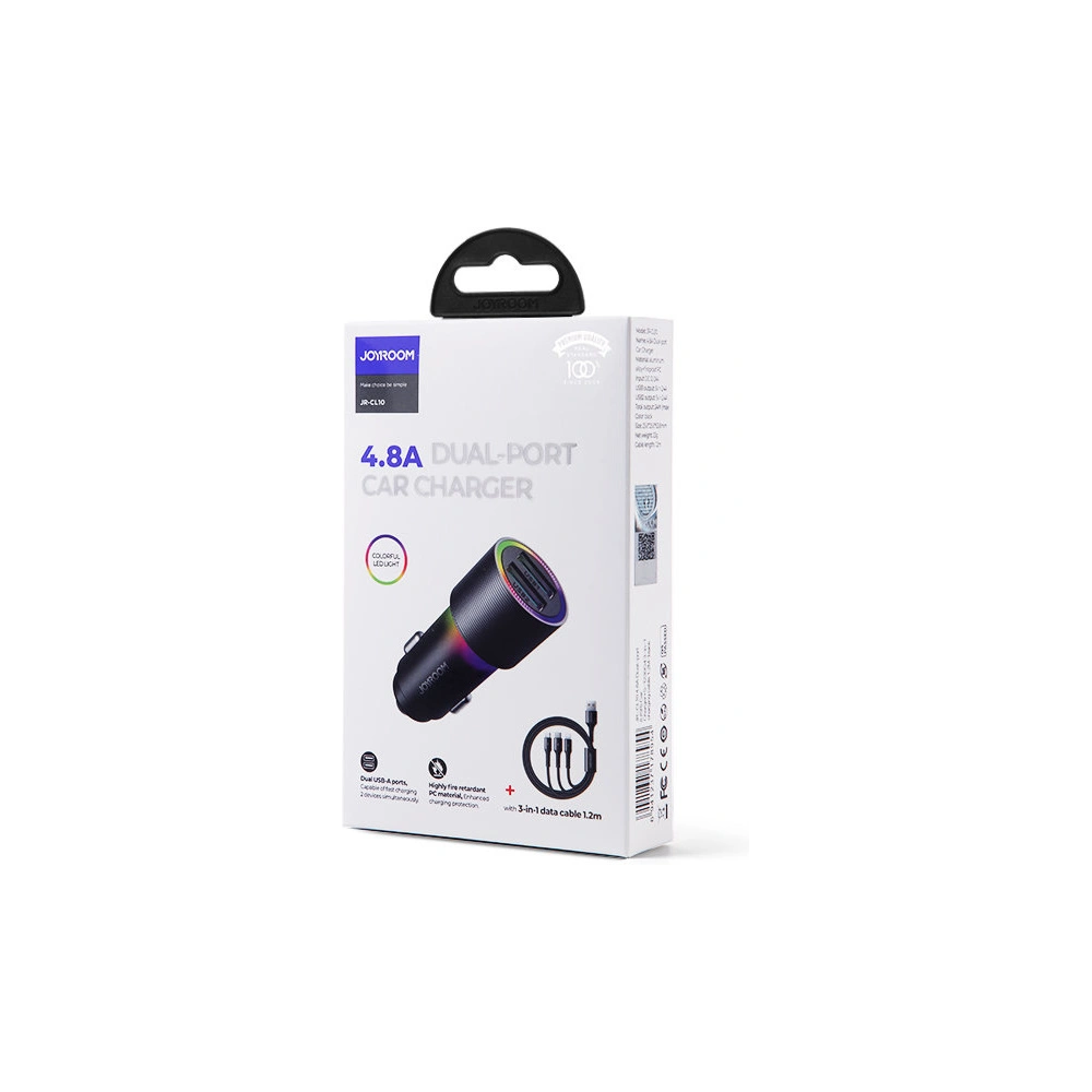 Hurtownia GSM - Autós töltő Joyroom 2xUSB 24W + kábel 3w1 USB-C/microUSB/Lightning 1,2m fekete (JR-CL10) - JYR366 - {ean13} - Hurt