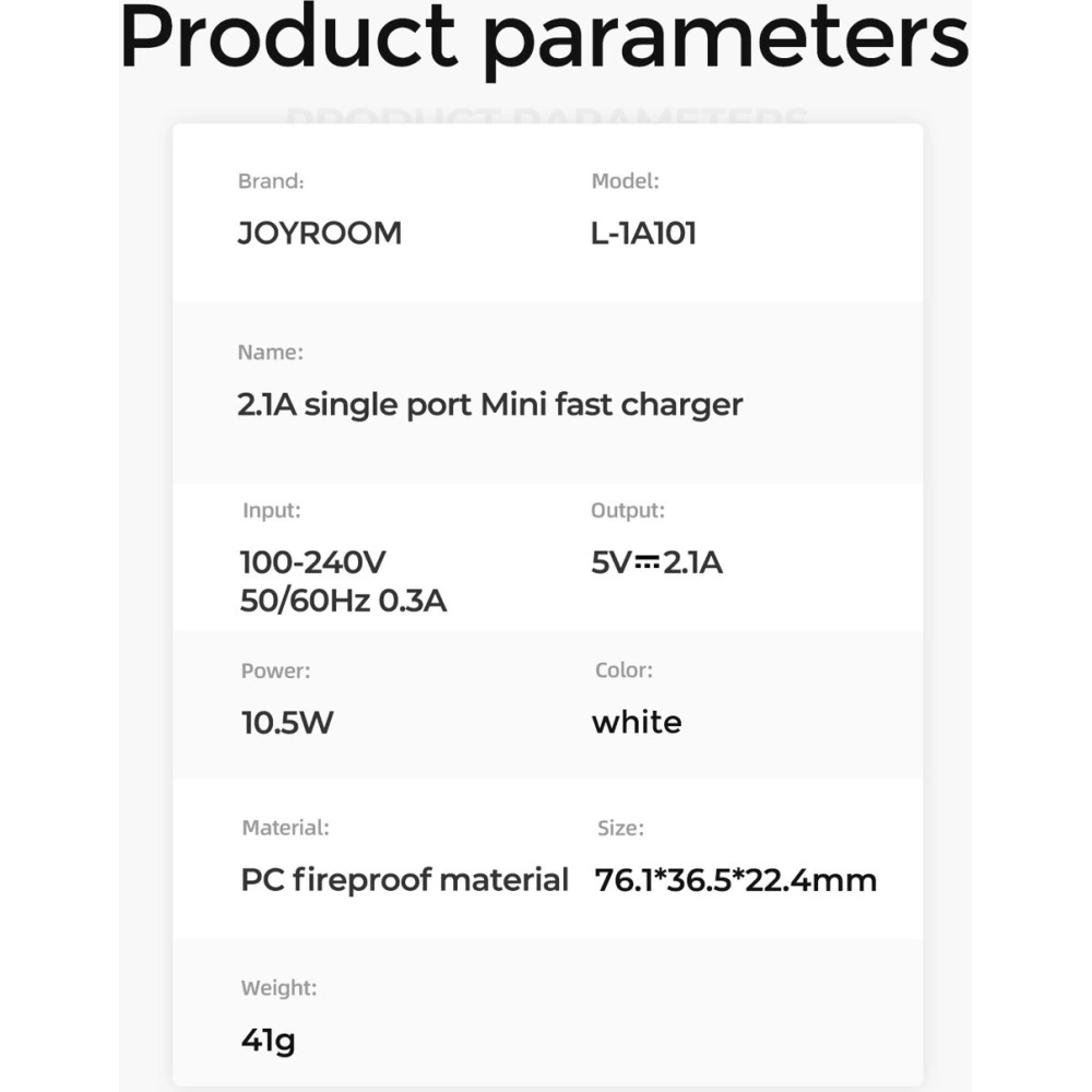Hurtownia GSM - Hálózati töltő Joyroom USB 2,1A fehér (L-1A101) - JYR435 - {ean13} - Hurt