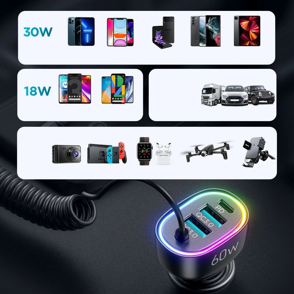 Hurtownia GSM - Auto nabíječka Joyroom 4w1 PD, QC3.0, AFC, FCP + USB-C kabel 1,6m 60W černý (JR-CL19) - JYR448 - {ean13} - Hurt