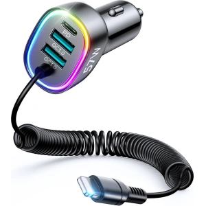 Hurtownia GSM - Autós töltő Joyroom 4w1 PD, QC3.0, AFC, FCP + 1,6m hosszú Lightning kábel 57W fekete (JR-CL20) - JYR449 - {ean13} - Hurt