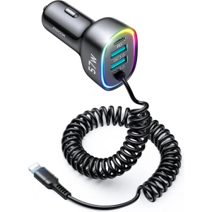 Hurtownia GSM - Autós töltő Joyroom 4w1 PD, QC3.0, AFC, FCP + 1,6m hosszú Lightning kábel 57W fekete (JR-CL20) - JYR449 - {ean13} - Hurt