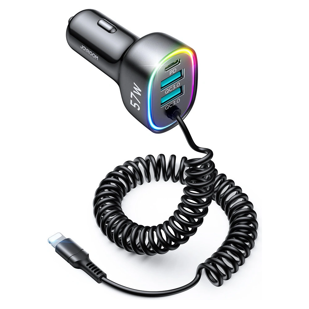 Hurtownia GSM - Încărcător auto Joyroom 4w1 PD, QC3.0, AFC, FCP + cablu Lightning 1,6m 57W negru (JR-CL20) - JYR449 - {ean13} - Hurt