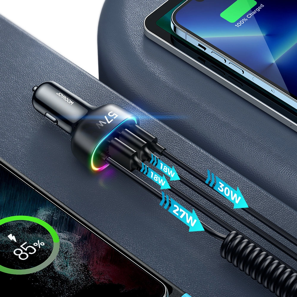 Hurtownia GSM - Auto nabíječka Joyroom 4w1 PD, QC3.0, AFC, FCP + Lightning kabel 1,6m 57W černý (JR-CL20) - JYR449 - {ean13} - Hurt
