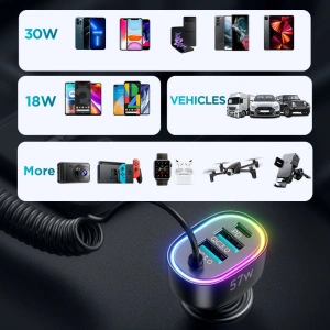 Hurtownia GSM - Autós töltő Joyroom 4w1 PD, QC3.0, AFC, FCP + 1,6m hosszú Lightning kábel 57W fekete (JR-CL20) - JYR449 - {ean13} - Hurt