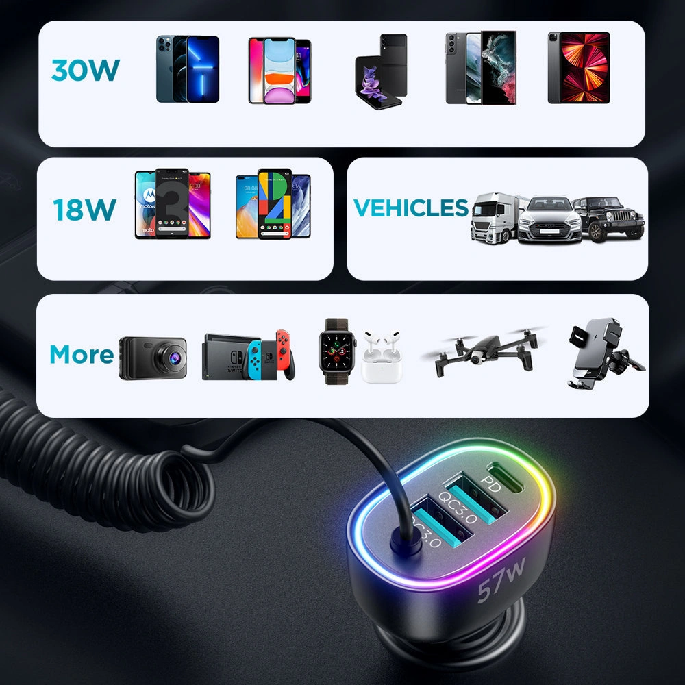 Hurtownia GSM - Auto nabíječka Joyroom 4w1 PD, QC3.0, AFC, FCP + Lightning kabel 1,6m 57W černý (JR-CL20) - JYR449 - {ean13} - Hurt
