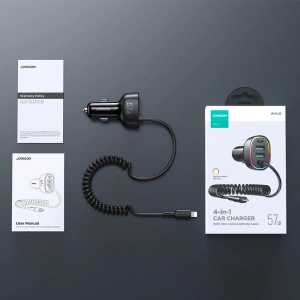 Hurtownia GSM - Autós töltő Joyroom 4w1 PD, QC3.0, AFC, FCP + 1,6m hosszú Lightning kábel 57W fekete (JR-CL20) - JYR449 - {ean13} - Hurt