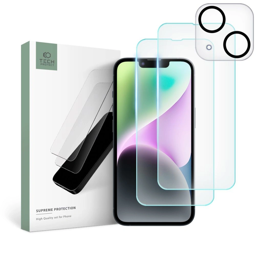 Hurtownia GSM - Edzett üveg + fényképezőgép objektívekhez Tech-Protect Supreme Set Apple iPhone 14 Clear [2+1 PACK] - THP1503 - {ean13} - Hurt