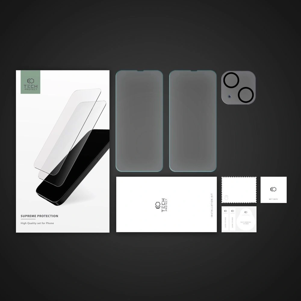 Hurtownia GSM - Szkło hartowane + na obiektywy aparatu Tech-Protect Supreme Set Apple iPhone 14 Clear [2+1 PACK] - THP1503 - {ean13} - Hurt