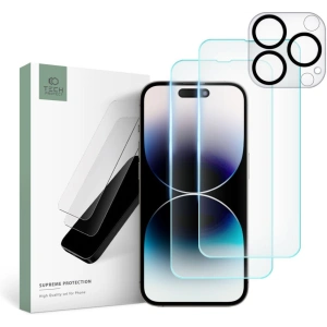 Edzett üveg + fényképezőgép lencsékhez Tech-Protect Supreme Set Apple iPhone 14 Pro Clear [2+1 PACK]