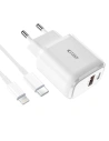Wholesale Tech-Protect C20w 2-port Network Charger PD 20W QC 3.0 + Lightning cable White - THP1535 - {ean13} - Hurt