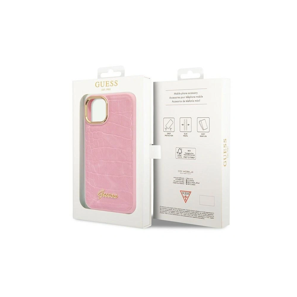 Wholesale Guess GUHCP14MHGCRHP Apple iPhone 14 Plus / 15 Plus pink hardcase Croco Collection - GUE2258 - {ean13} - Hurt