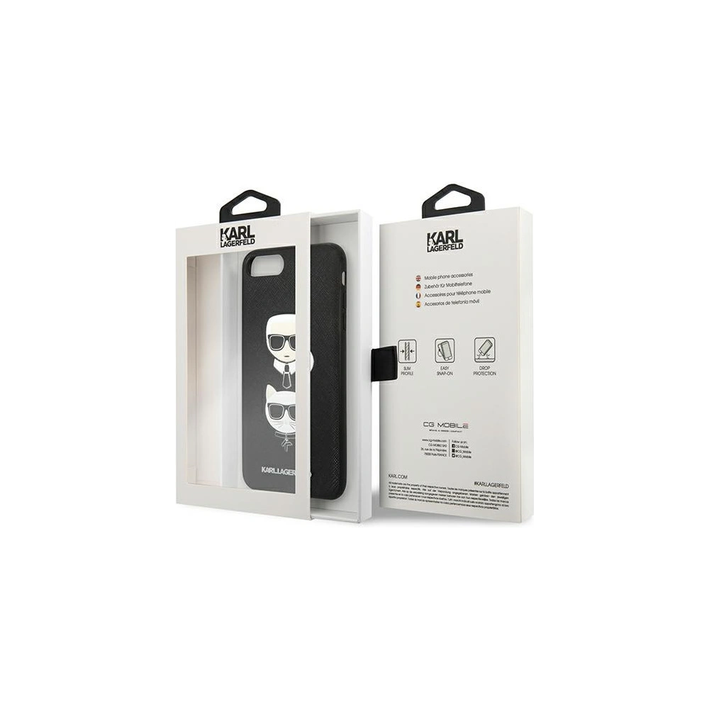 Hurtownia GSM - Etui Karl Lagerfeld KLHCI8LSAKICKCBK Apple iPhone 8/7 Plus fekete/fekete keménytok Saffiano Ikonik Karl&Choupette Head - KLD1216 - {ean13} - Hurt