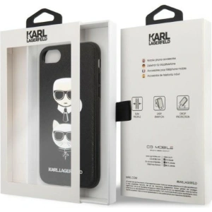 Hurtownia GSM - Etui Karl Lagerfeld KLHCI8SAKICKCBK Apple iPhone SE 2022/SE 2020/8/7 fekete/black kemény tok Saffiano Ikonik Karl&Choupette Head - KLD1217 - {ean13} - Hurt