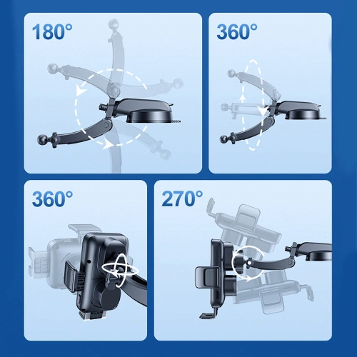Uchwyt samochodowy automatyczny z ładowarką bezprzewodową Joyroom 15W Qi na szybę kokpit deskę czarny (JR-ZS298 dash)