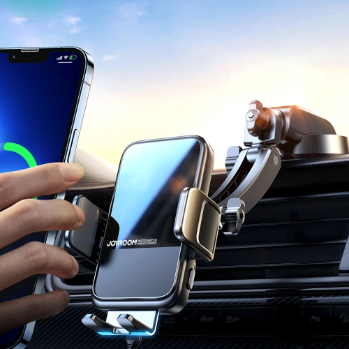 Uchwyt samochodowy automatyczny z ładowarką bezprzewodową Joyroom 15W Qi na szybę kokpit deskę czarny (JR-ZS298 dash)