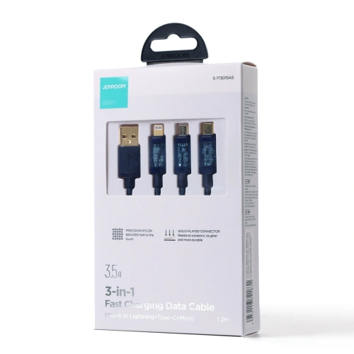 Kabel Joyroom 3w1 USB-USB-C/Lightning/microUSB 3,5A 1,2m niebieski (S-1T3015A5)
