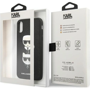 Hurtownia GSM - Case Karl Lagerfeld KLHCPXSAKICKCBK Apple iPhone XS/X schwarz/black Hardcase Saffiano Ikonik Karl&Choupette Head - KLD1252 - {ean13} - Hurt