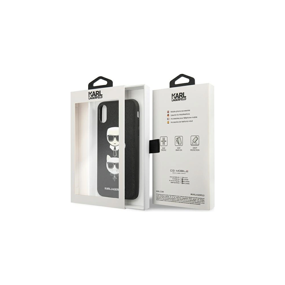 Hurtownia GSM - Case Karl Lagerfeld KLHCPXSAKICKCBK Apple iPhone XS/X schwarz/black Hardcase Saffiano Ikonik Karl&Choupette Head - KLD1252 - {ean13} - Hurt