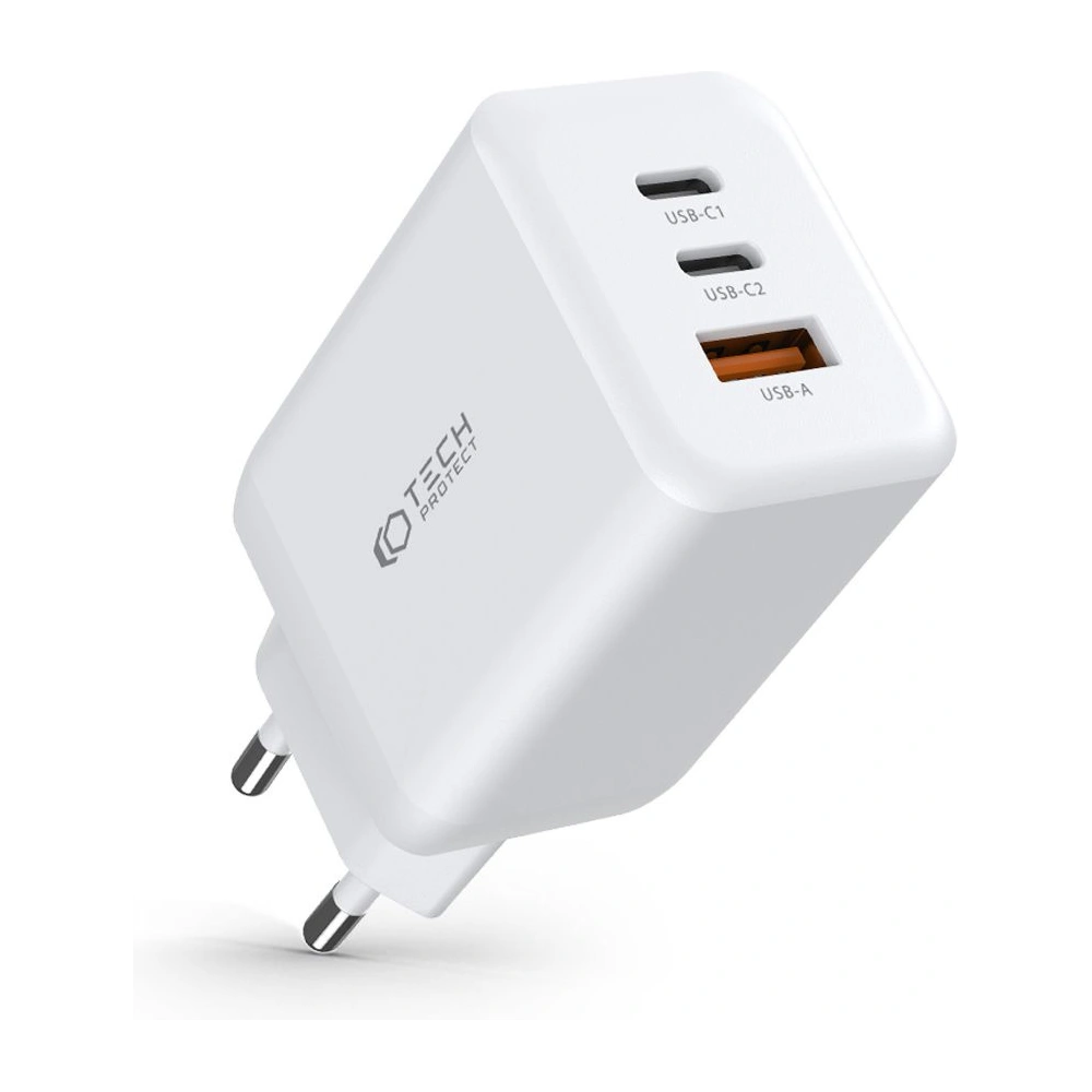Hurtownia GSM - Încărcătorul de rețea Tech-Protect C65W Încărcător de rețea cu 3 porturi PD 65W QC 3.0 Alb - THP1543 - {ean13} - Hurt
