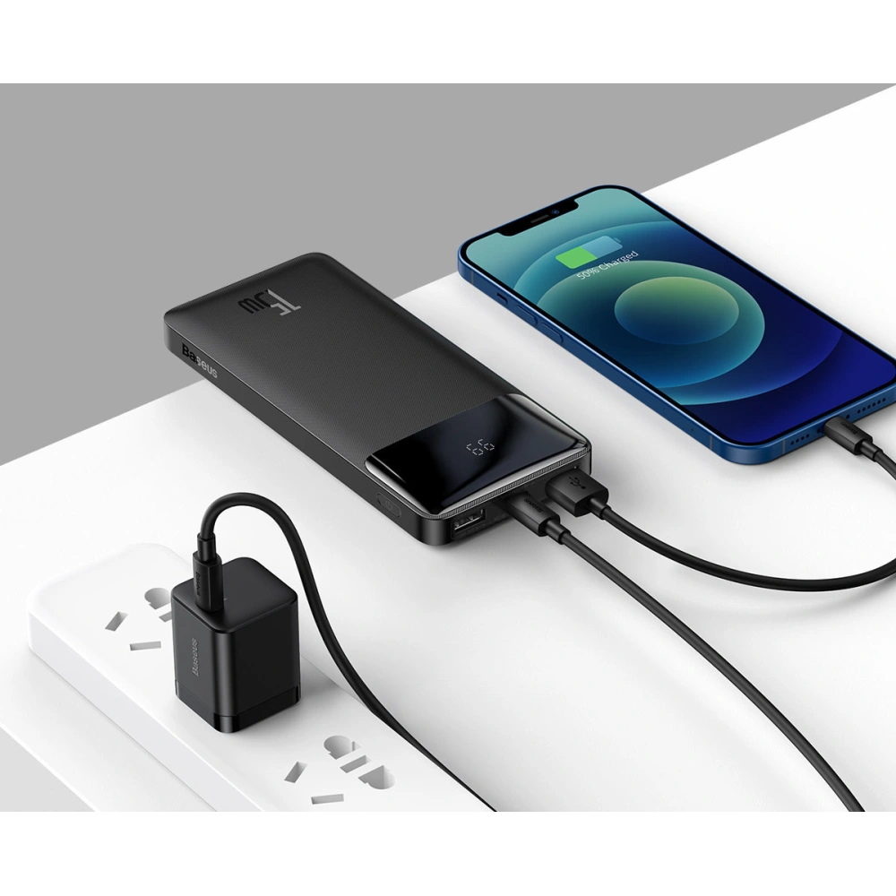 Hurtownia GSM - Powerbank Baseus Bipow Display 10000mAh 15W schwarz (Overseas Edition) + USB-A/microUSB 0.25m schwarz - BSU3675 - {ean13} - Hurt