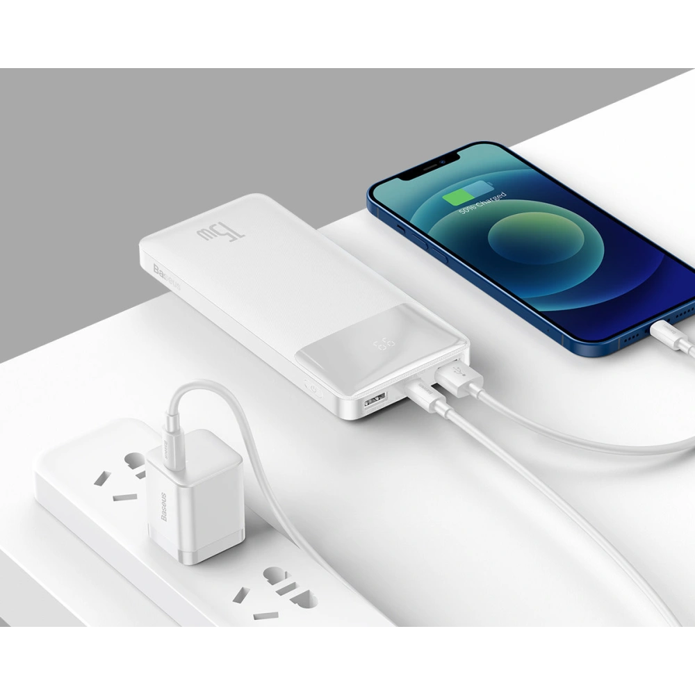 Hurtownia GSM - Powerbank Baseus Bipow Display 10000mAh 15W alb (Ediția Overseas) + cablu USB-A/microUSB 0.25m alb - BSU3676 - {ean13} - Hurt