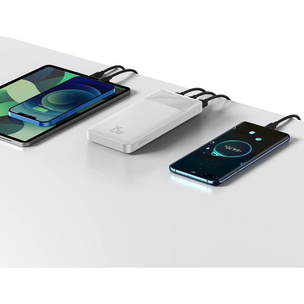 Wholesale Powerbank Baseus Bipow Display 10000mAh 15W white (Overseas Edition) + USB-A/microUSB cable 0.25m white - BSU3676 - {ean13} - Hurt