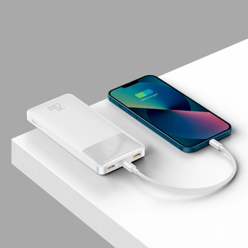 Powerbank Baseus Bipow 10000mAh 20W biały (Overseas Edition) + kabel USB-A/microUSB 0.25m biały