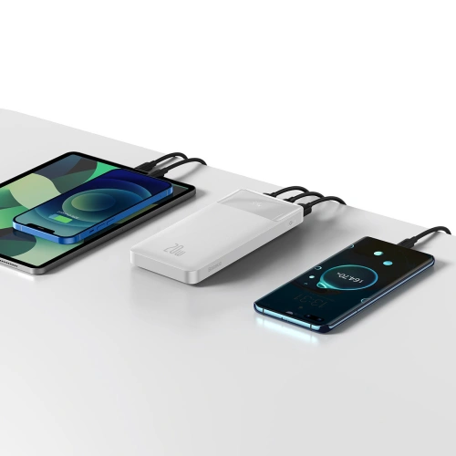 Powerbank Baseus Bipow 10000mAh 20W biały (Overseas Edition) + kabel USB-A/microUSB 0.25m biały