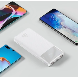 Powerbank Baseus Bipow 10000mAh 20W biały (Overseas Edition) + kabel USB-A/microUSB 0.25m biały