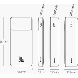 Powerbank Baseus Bipow 10000mAh 20W biały (Overseas Edition) + kabel USB-A/microUSB 0.25m biały