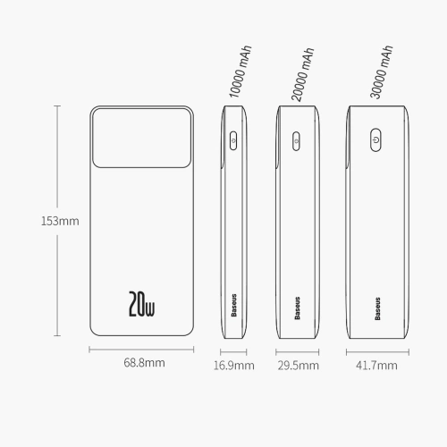 Powerbank Baseus Bipow 10000mAh 20W biały (Overseas Edition) + kabel USB-A/microUSB 0.25m biały