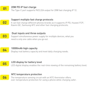 Powerbank Baseus Bipow 10000mAh 20W biały (Overseas Edition) + kabel USB-A/microUSB 0.25m biały