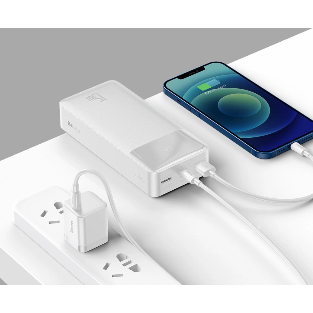 Hurtownia GSM - Powerbank Baseus Bipow Display 30000mAh 15W bílý (Overseas Edition) + kabel USB/microUSB 0.25m bílý - BSU3694 - {ean13} - Hurt