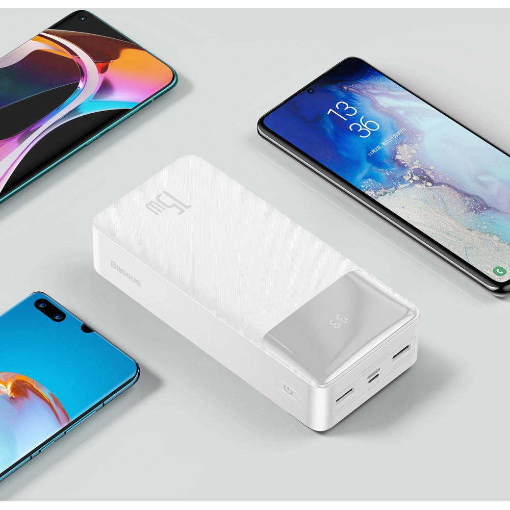 Hurtownia GSM - Powerbank Baseus Bipow Display 30000mAh 15W bílý (Overseas Edition) + kabel USB/microUSB 0.25m bílý - BSU3694 - {ean13} - Hurt