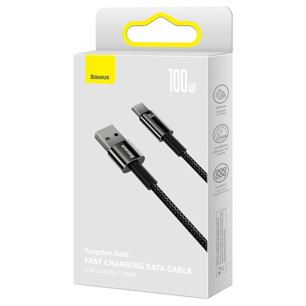 Hurtownia GSM - Kabel Baseus Tungsten Gold USB/USB-C 480Mbps 100W 2m černý - BSU3696 - {ean13} - Hurt